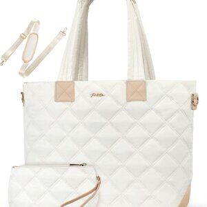 Women’s Faux Leather Puffer Tote Bag with Multiple Pockets Travel Work
